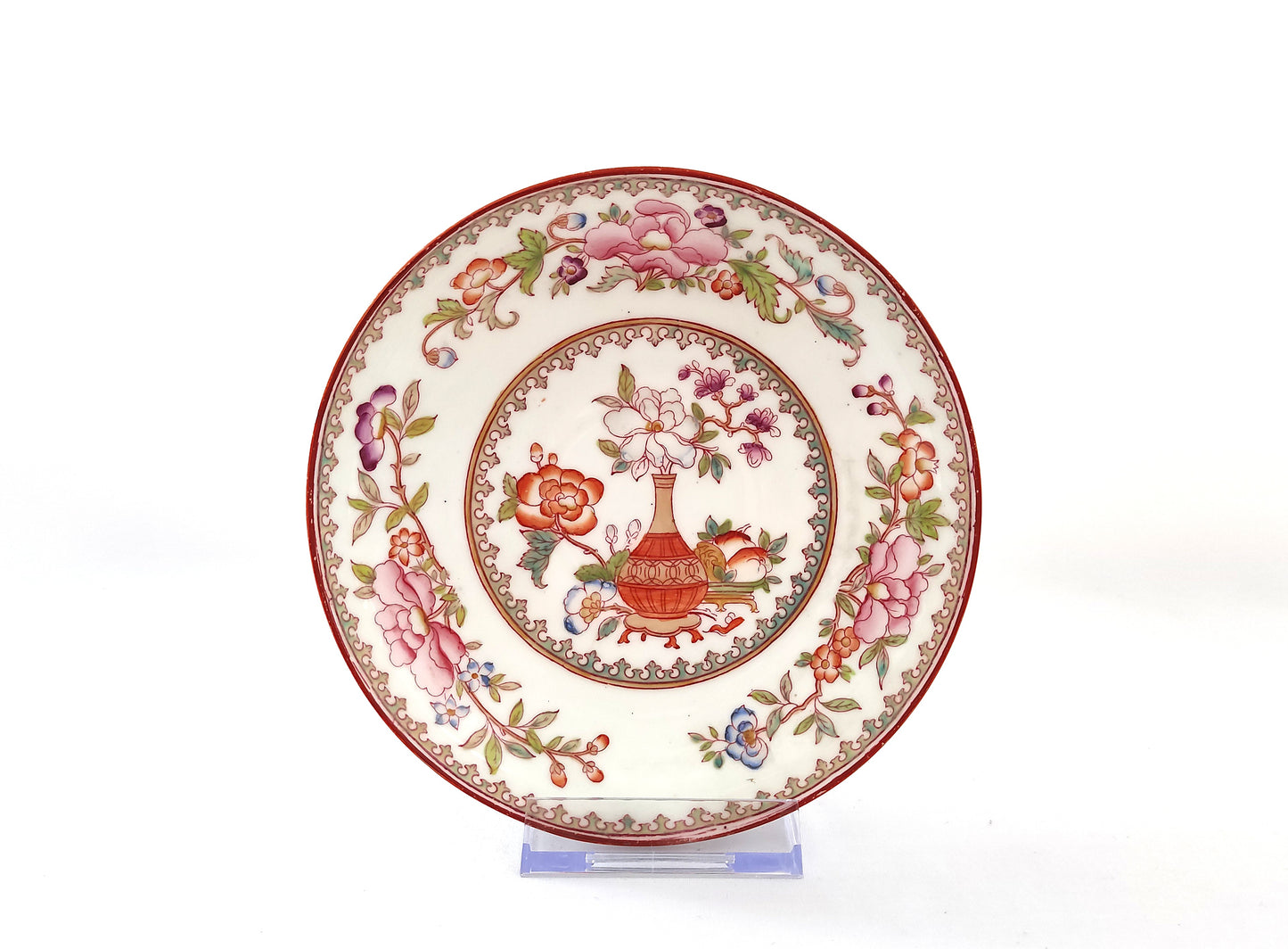 Petite assiette blanche & rouge en porcelaine