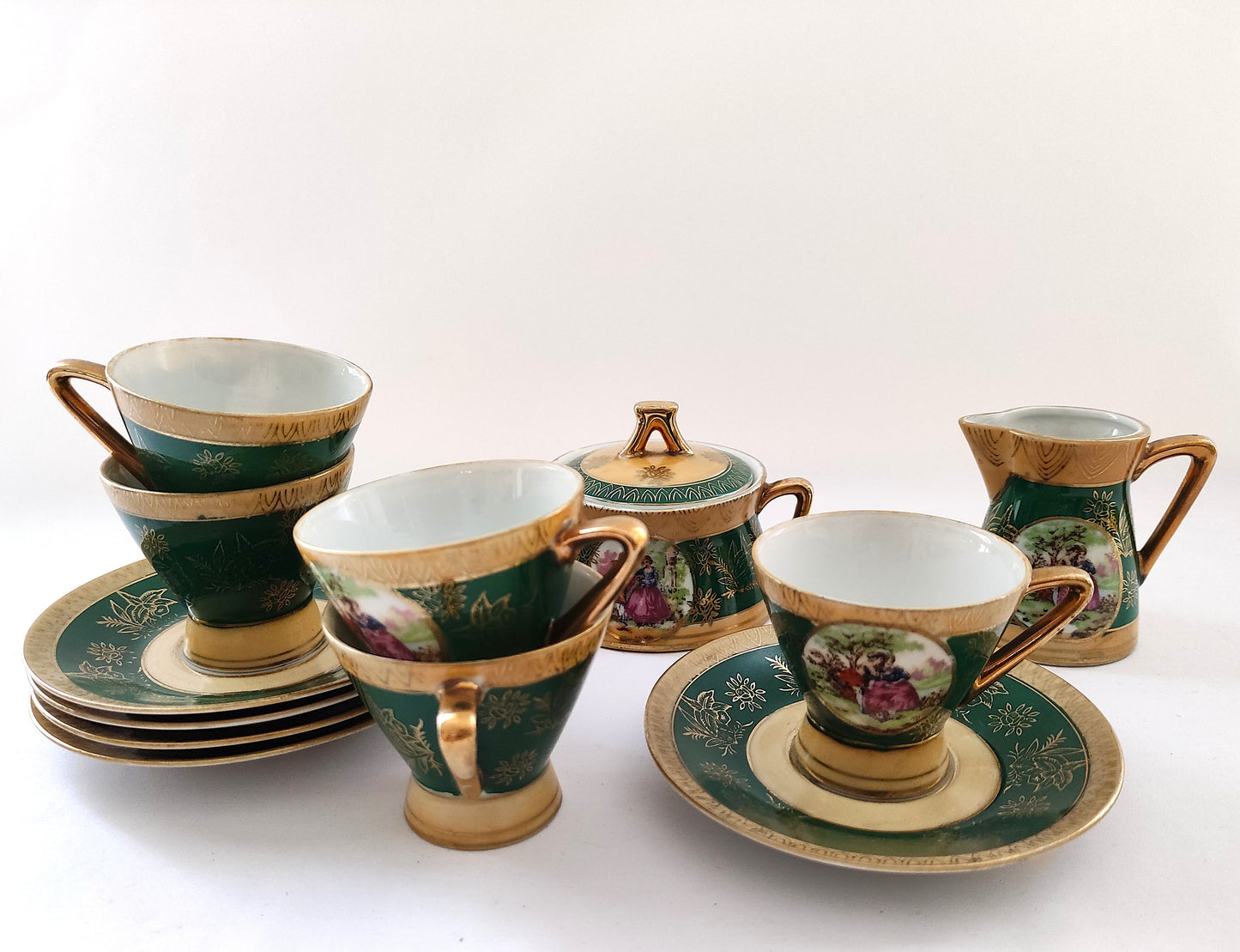 Service à café vert et doré