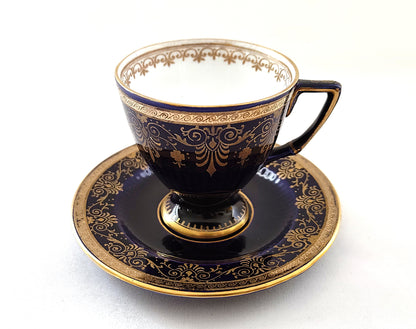 Service à café bleu cobalt et doré