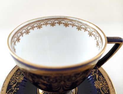 Service à café bleu cobalt et doré