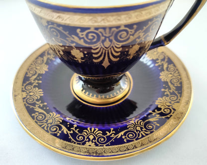 Service à café bleu cobalt et doré